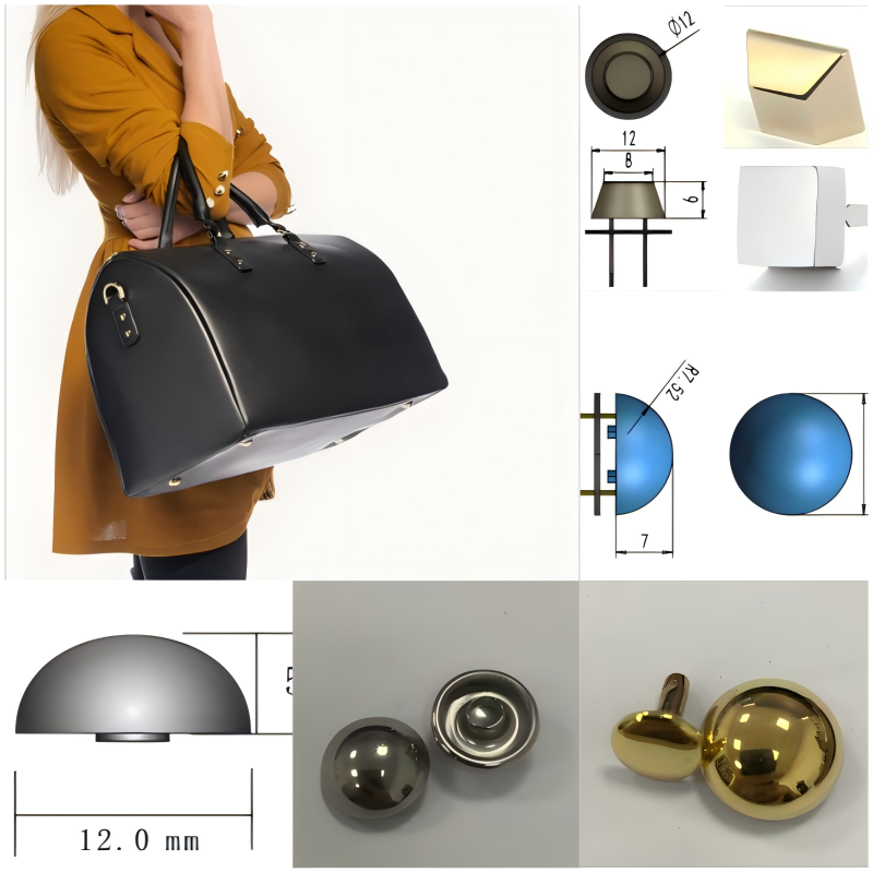 Inverted bulls' eye rivets and tack nails used on premium leather goods