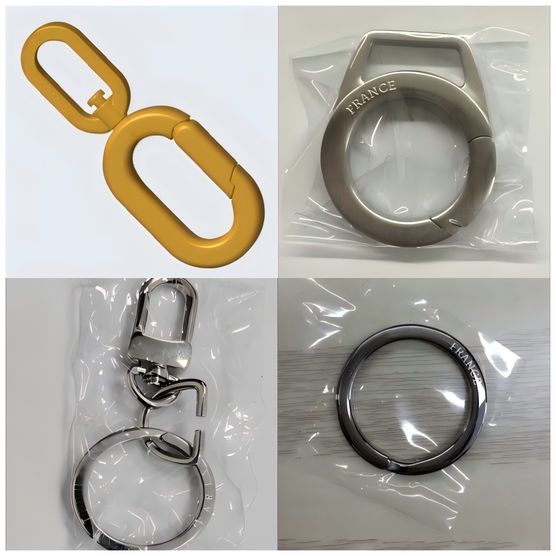 Corrosion-resistant metal hardware used in luxury leather handbags