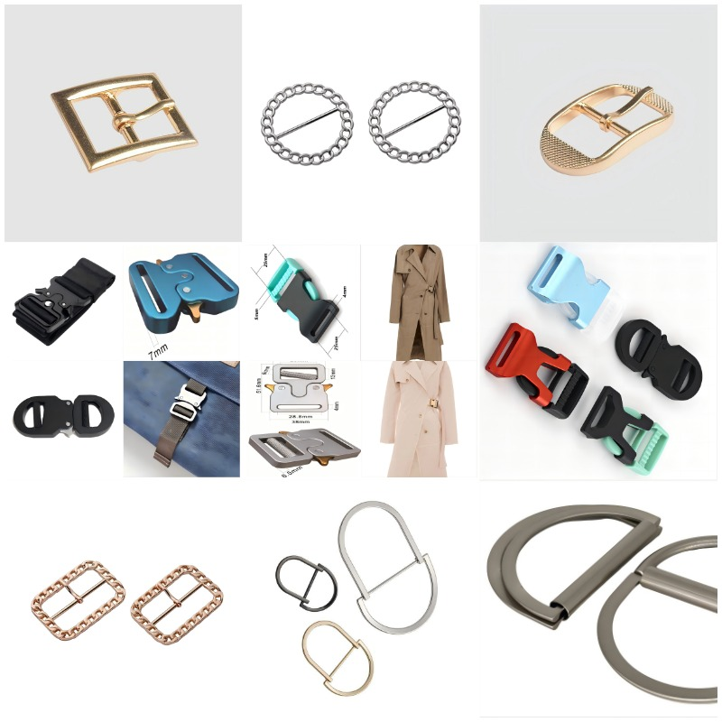 Assorted alloy buttons in various finishes—brushed, antique brass, and polished chrome—displayed on a denim fabric