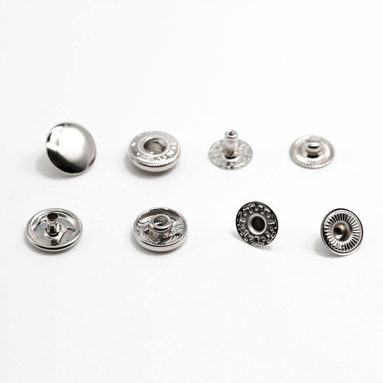 Durable press button detail on designer leather accessory