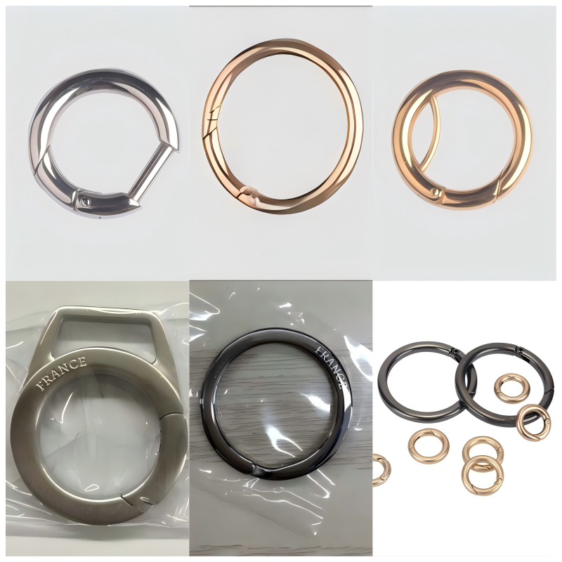 Polished metal ring clasp enhancing the look of handbags and clothing