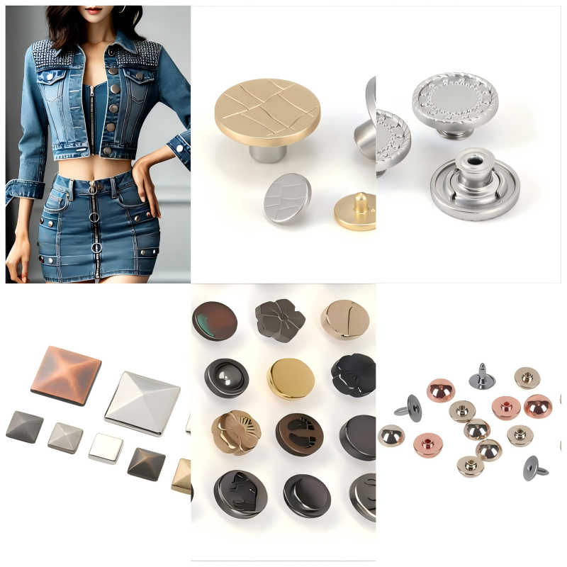 Side view of a stud button rivet securely fastened on heavy denim jeans