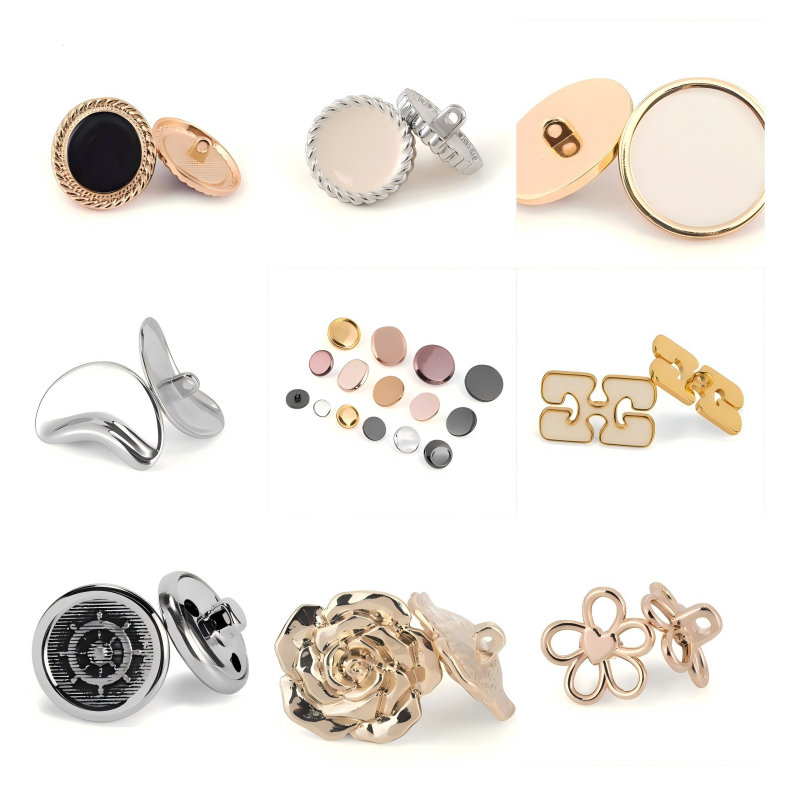 Side view of 12mm alloy shank buttons highlighting shank structure and plating finish, ideal for outerwear and heavy-duty fabrics