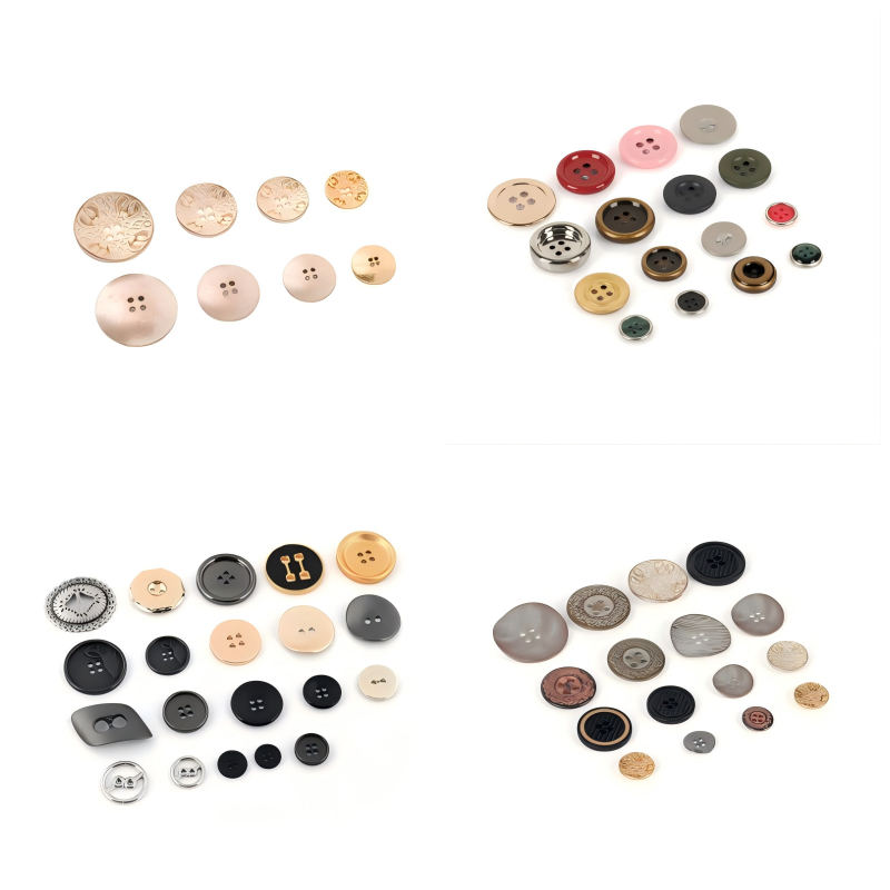 Sleek, modern alloy buttons used on a designer wool coat, combining minimalist style with long-lasting function