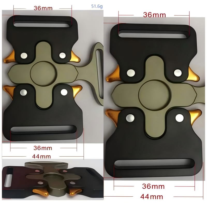Detailed view of a durable quick release alloy buckle engineered for tactical gear applications