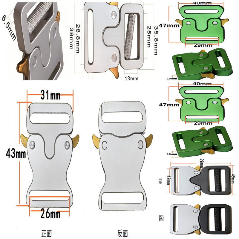 Premium aluminum buckle with elegant matte surface placed beside technical design tools
