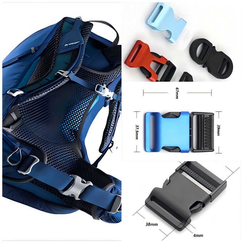 Brushed‑anodized aluminum buckle secured to heavy‑duty webbing on a yacht deck, highlighting its strength and UV‑stable color