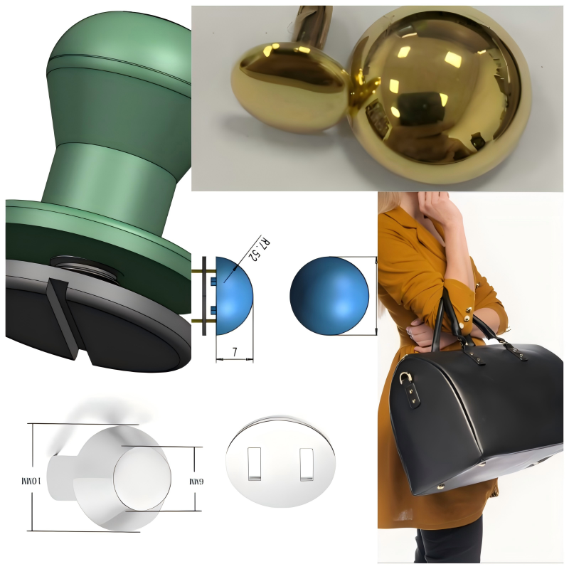 Anodized gold aluminum low‑profile handbag feet studs
