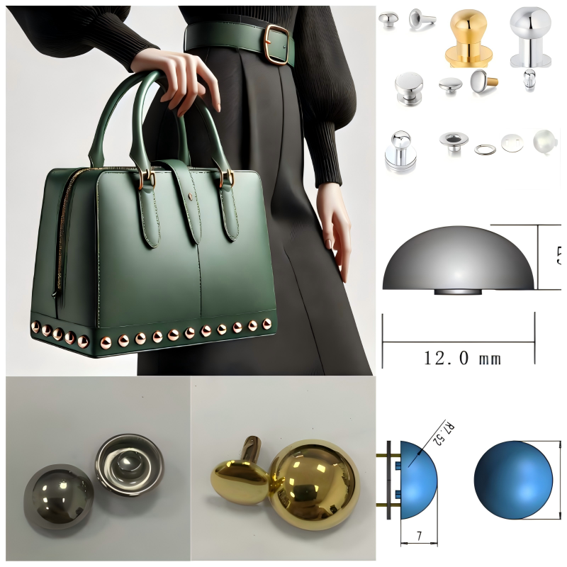 Designer installing protective studs on the base of a handmade tote bag