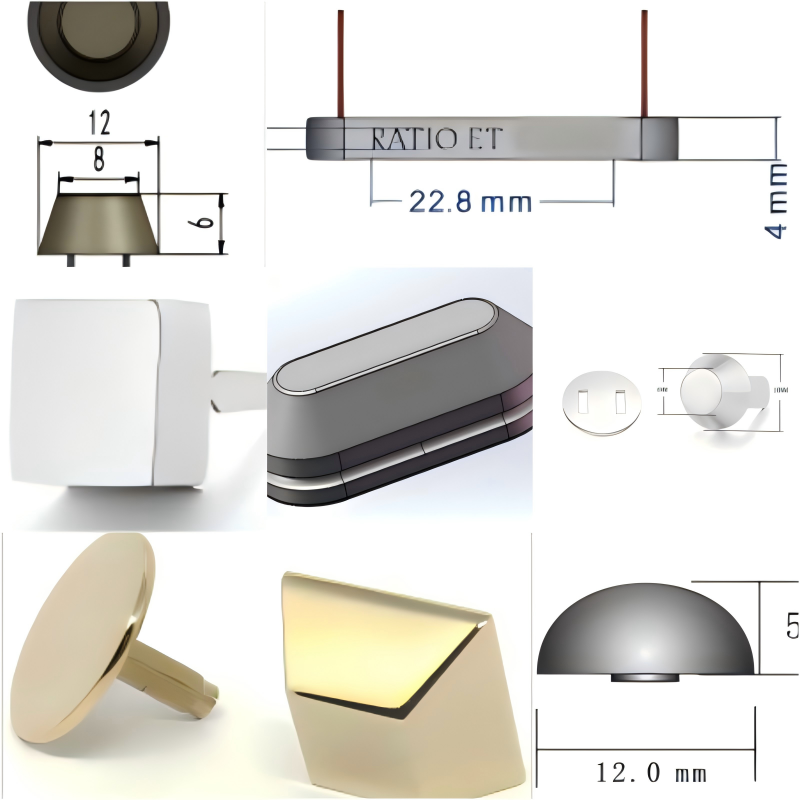 Collection of premium studs for bag bottoms arranged next to leather crafting tools