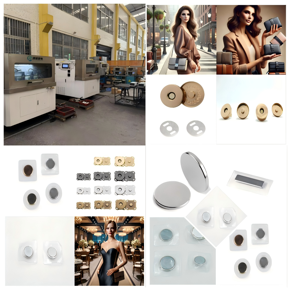 Strong and sleek magnetic button solutions for handbags, wallets, and apparel with customizable finishes